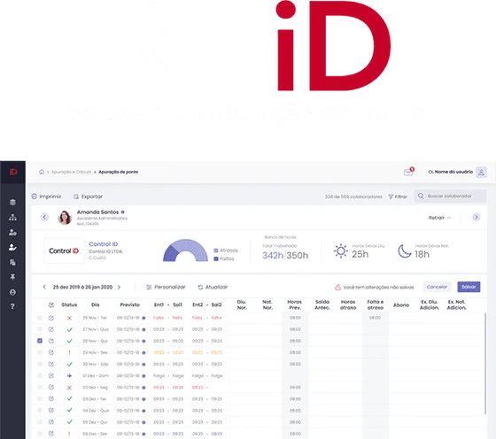 Tela do sistema de ponto online RHID da Control iD